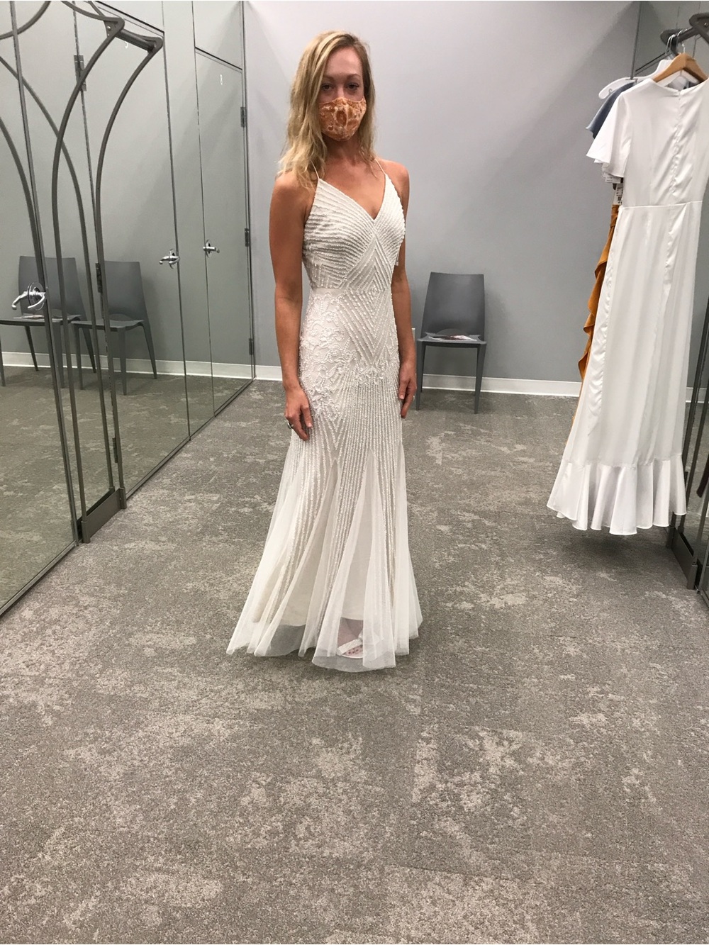NWT White Beaded V-Neck Evening Dress Maxi Wedding Gown 20’s - Picture 2 of 5